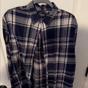 Chaps Men's Navy and White Plaid Shirt